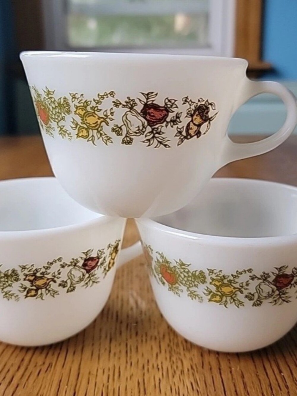 Vintage Pyrex Milk Glass Coffee Mug Cups Spice Of Life Vegetable Garden Set of 3